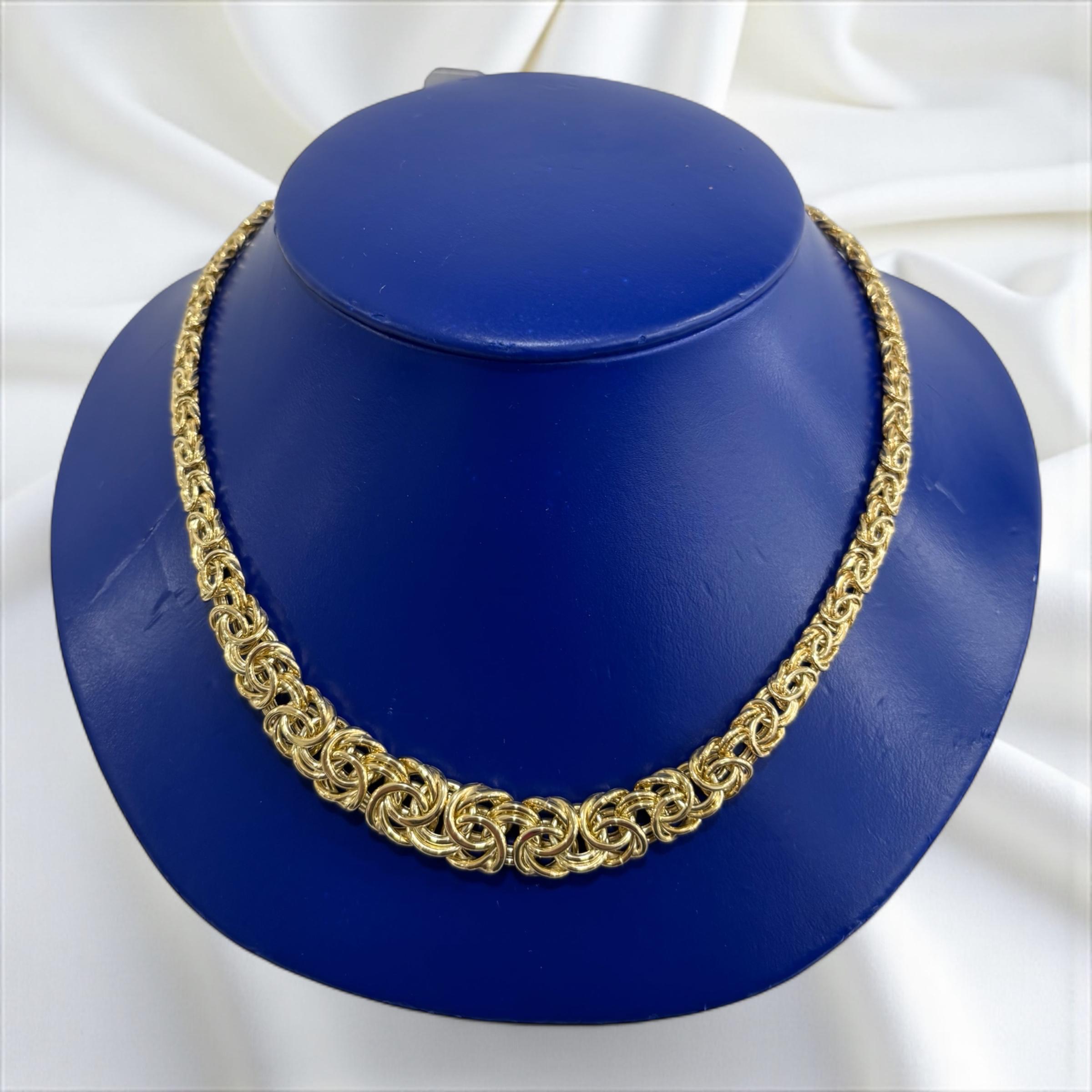 SEMI-SOLID BYSANTINE NECKLACE 16" 6.6mm-12.8mm 10K
