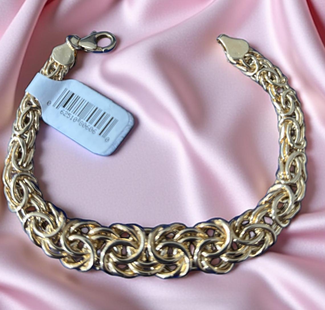 SEMI-SOLID BYZANTINE BRACELET 7" 7/12.5mm 10K REAL YELLOW GOLD