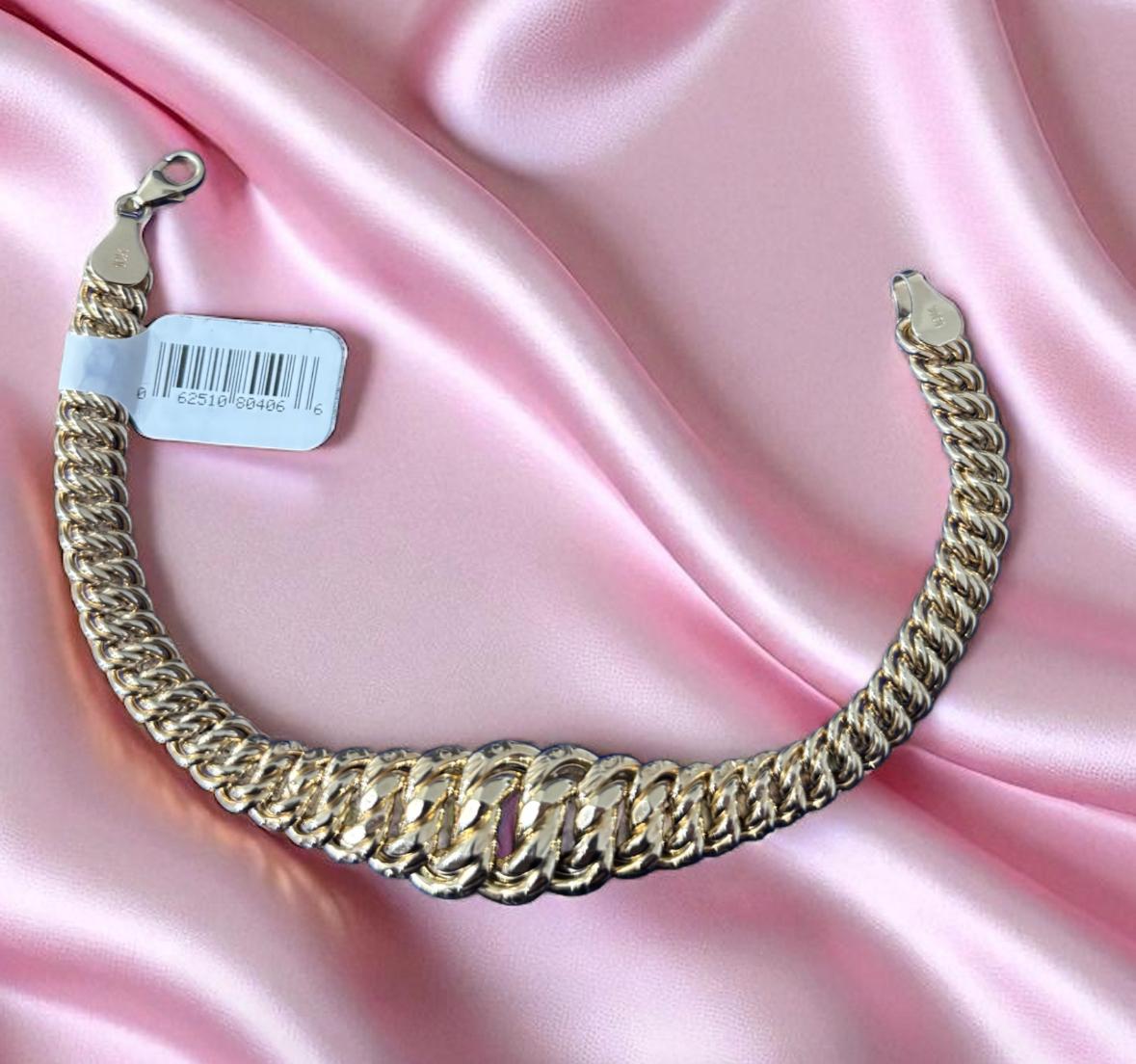 FLAT BYSANTINE LINK PRINCESS BRACELET 7.5" 8 - 14mm 10K REAL YELLOW GOLD